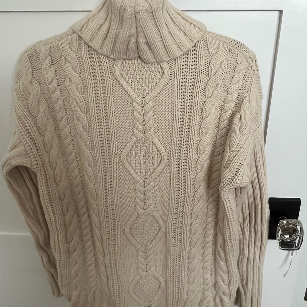 Athleta Cable Knit Turtleneck Sweater - Cream
